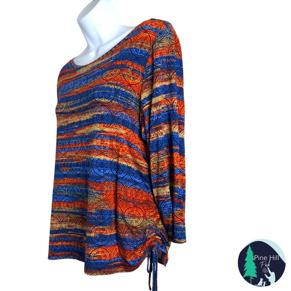 Ruby Rd Top Womens PL Petite Large Striped Beaded Boatneck 3/4 Sleeves Side Tie - Picture 3 of 9